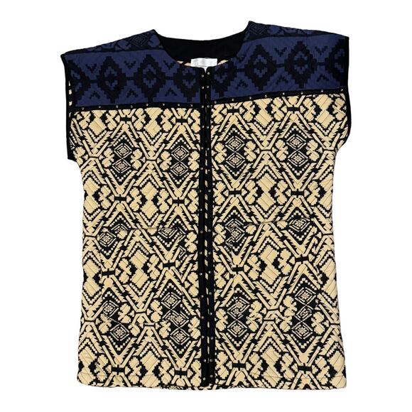 Anthropologie Simona Quilted Vest round neck navy & tan colorblock size medium - Picture 3 of 16